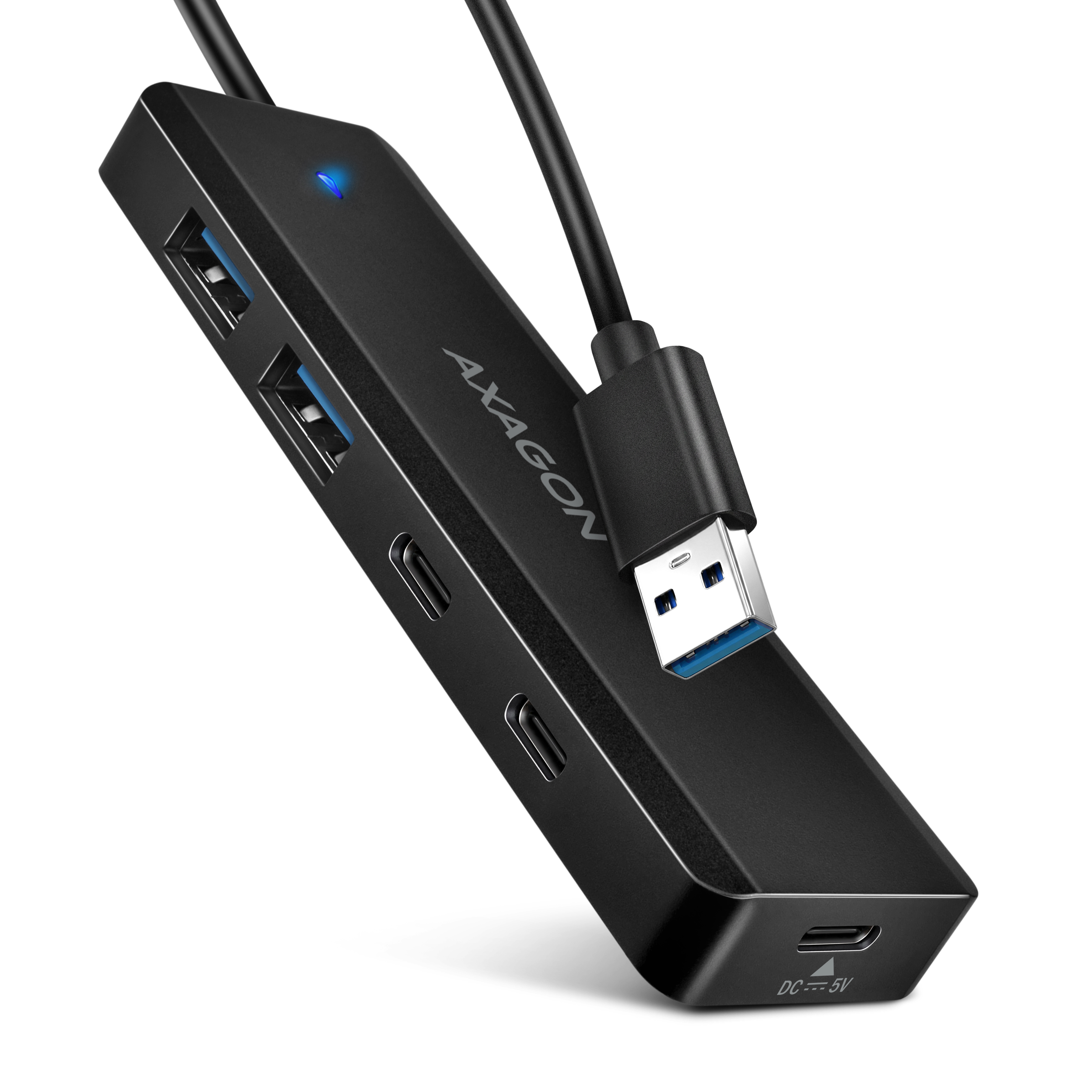 AXAGON HUE-C2A, 4× USB 5Gbps TRAVEL hub, 2× USB-A + 2× USB-C, USB-C napájení, ka