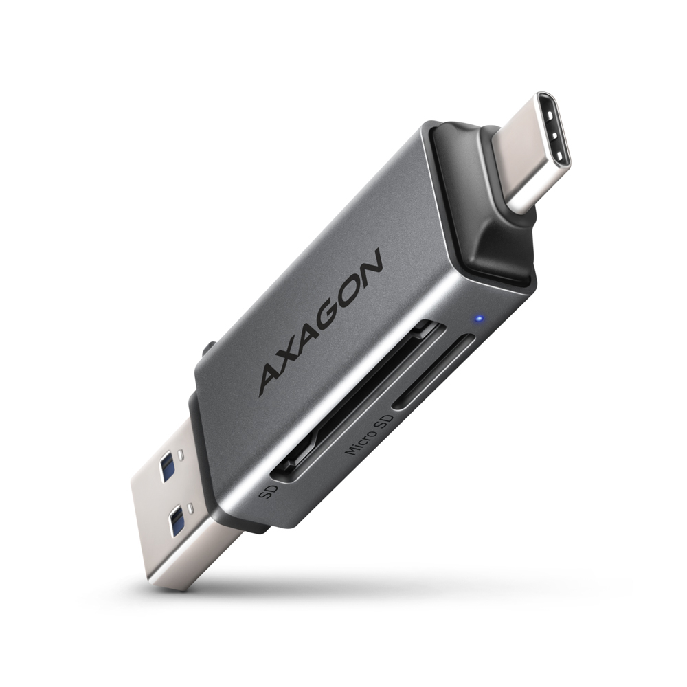 AXAGON CRE-DAC, USB-C + USB-A, 5 Gbps - MINI čtečka karet, 2-slot & lun SD/micro