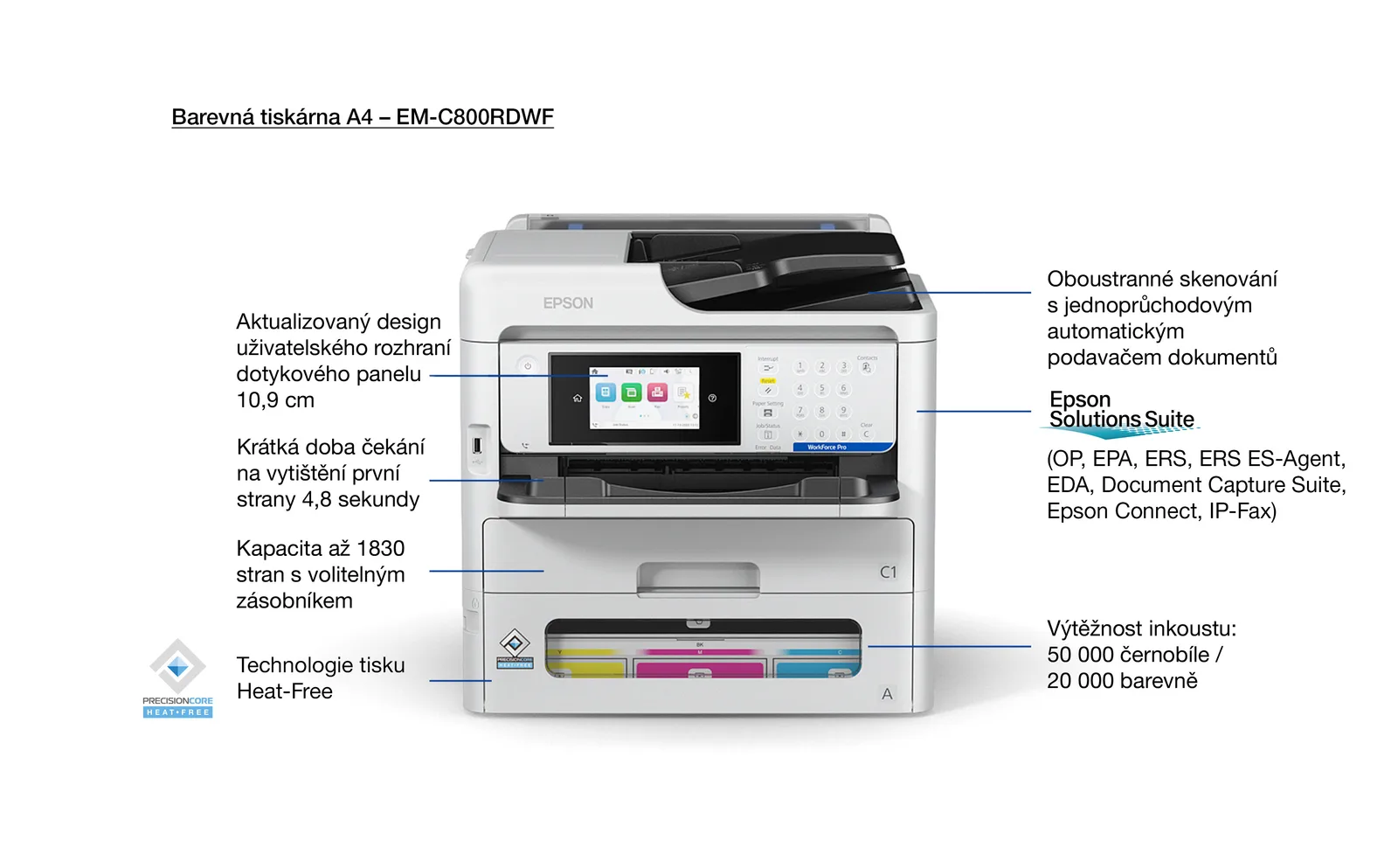 Epson WorkForce Pro EM-C800RDWF – hlavní vlastnosti podle výrobce