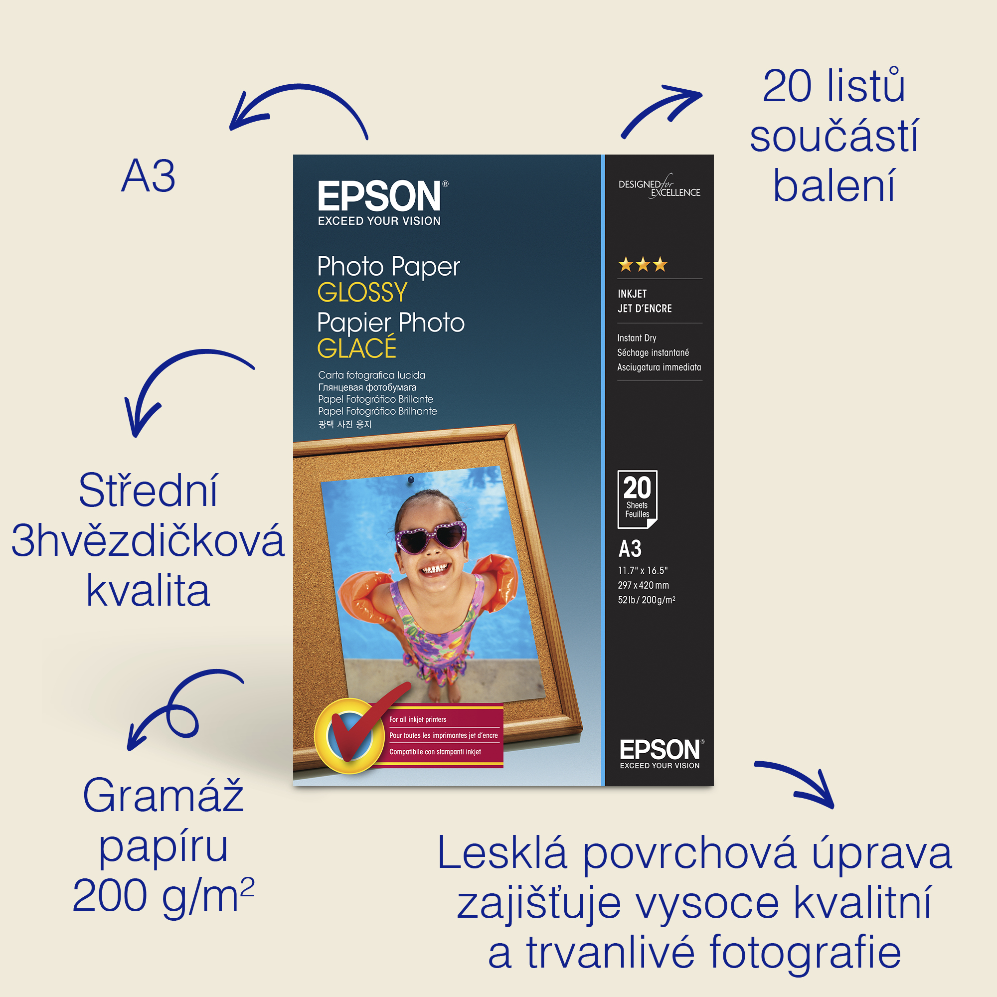 EPSON paper A3 - 200g/m2 - 20sheets - Photo Paper Glossy