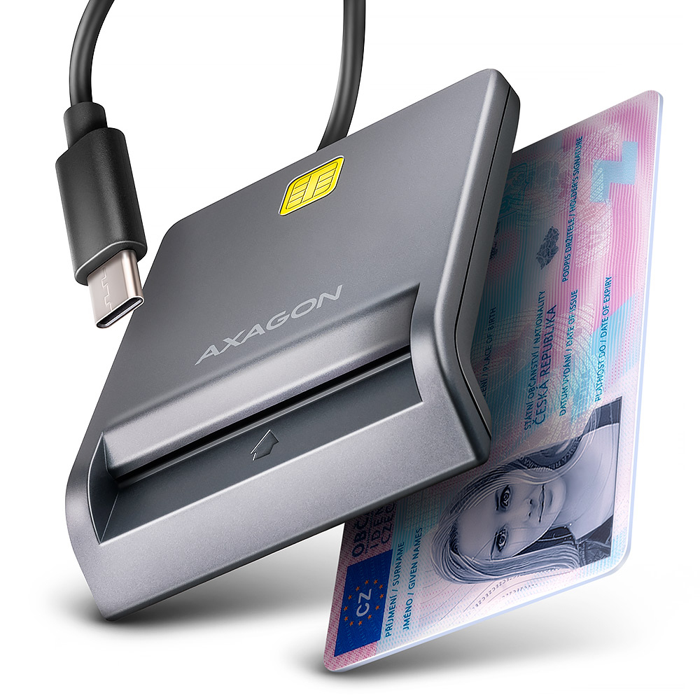 AXAGON CRE-SM3TC, USB-C FlatReader čtečka kontaktních karet Smart card (eObčanka