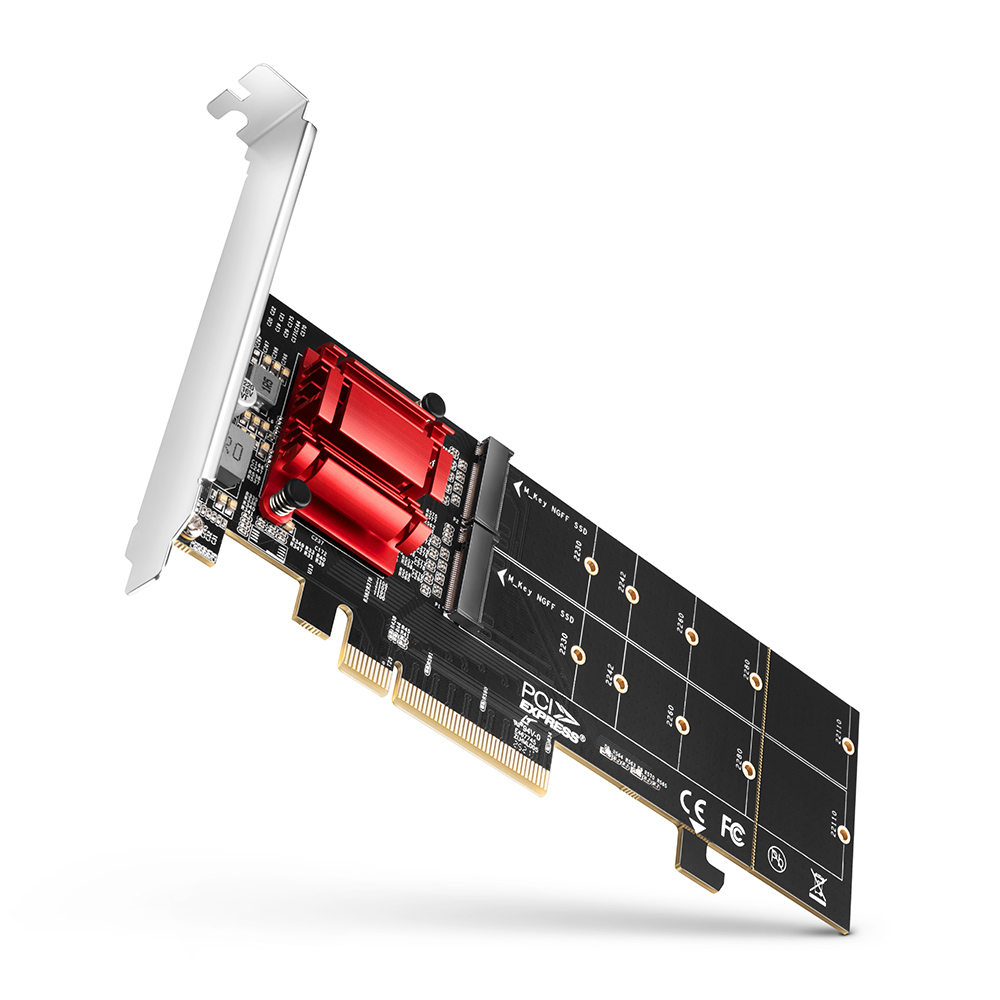 AXAGON PCEM2-ND, PCI-Express x8 řadič pro připojení až dvou NVMe M.2 SSD disků k