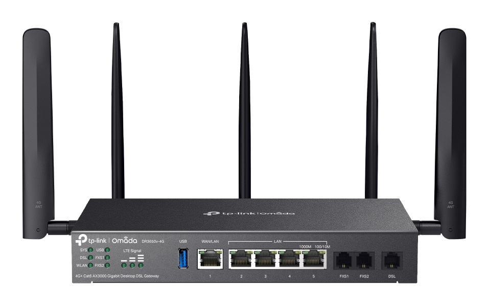 TP-Link Omada DR3650v-4G 4G+ Cat6 AX3000 Gigabit Desktop DSL Gateway
