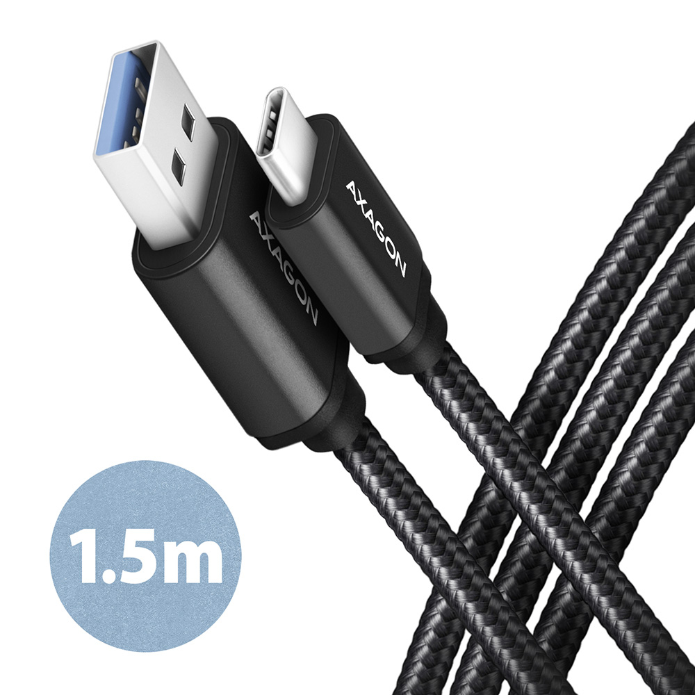 AXAGON BUCM3-AM15AB, SPEED kabel USB-C <-> USB-A, 1.5m, USB 3.2 Gen 1, 3A, ALU,