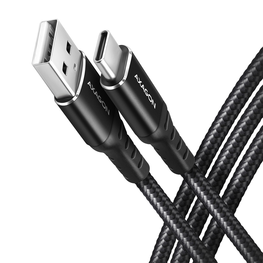 AXAGON BUCM-AM10AB, HQ kabel USB-C <-> USB-A, 1m, USB 2.0, 3A, ALU, oplet, černý