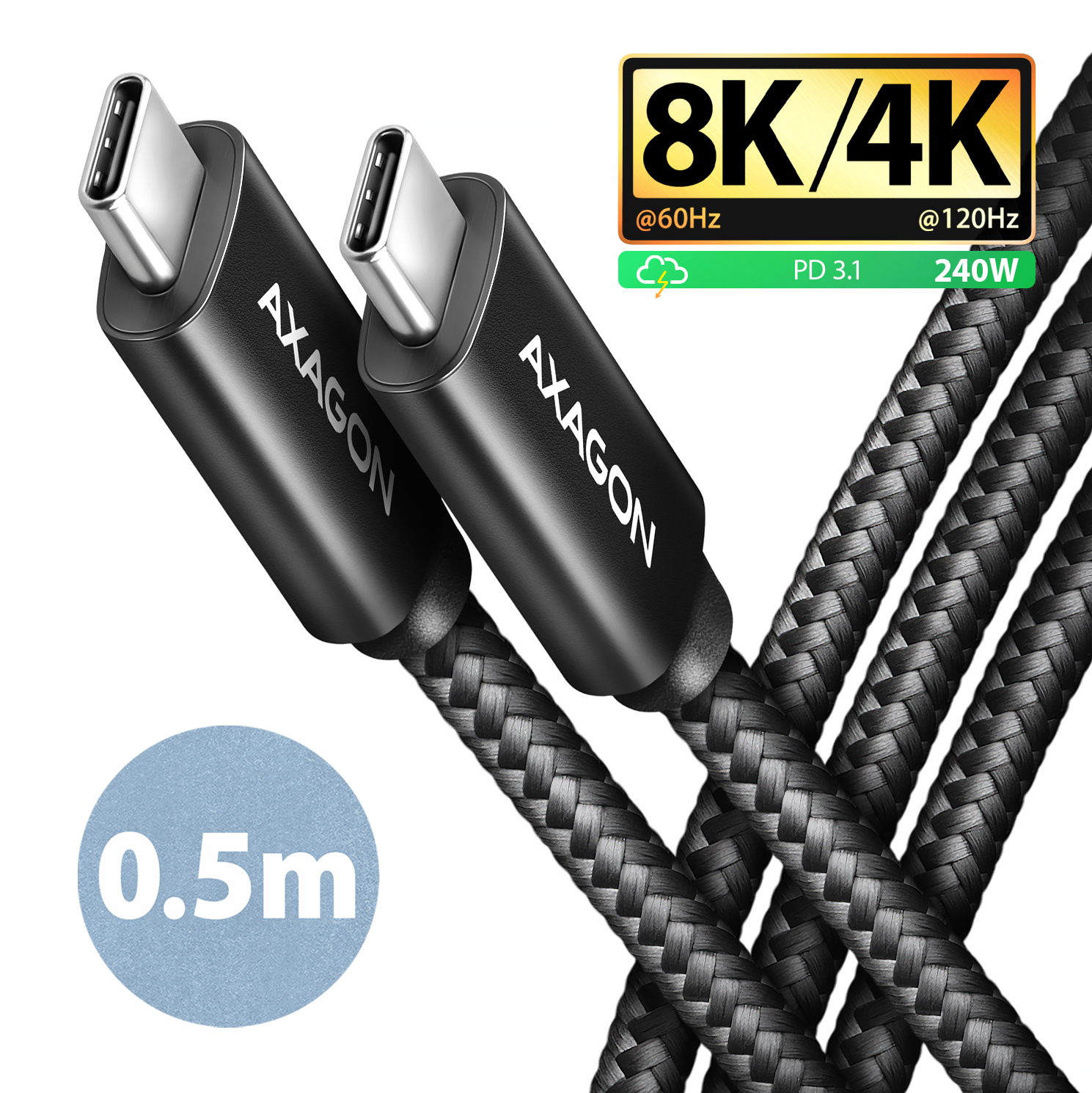 AXAGON BUCM4X-CM05AB NewGEN+ kabel USB-C <-> USB-C, 0.5m, USB4 Gen 3×2, PD 240W