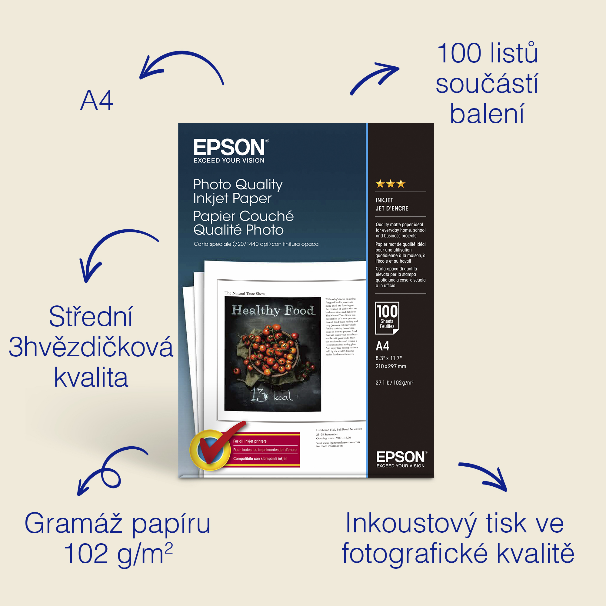EPSON paper A4 - 102g/m2 - 100sheets - photo quality ink jet