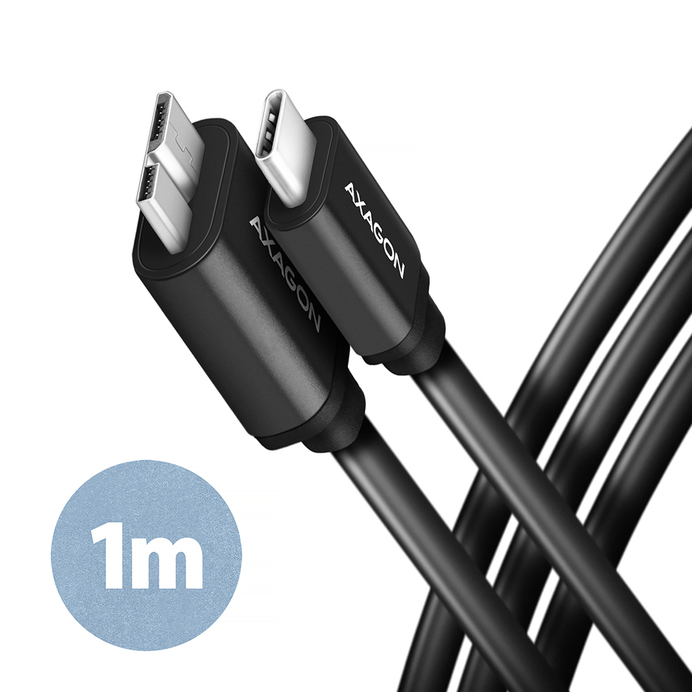 AXAGON BUMM3-CM10AB, SPEED kabel Micro-B USB <-> USB-C, 1m, USB 3.2 Gen 1, 3A, A