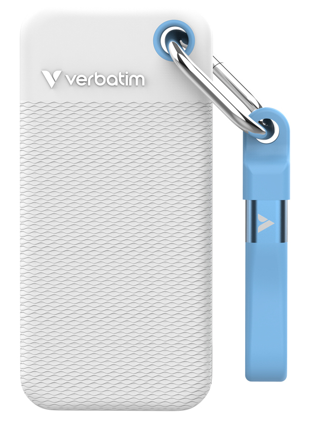 VERBATIM Pocket SSD 2TB, USB-C 3.2 Gen 2, bílá/modrá + 2x gumový obal