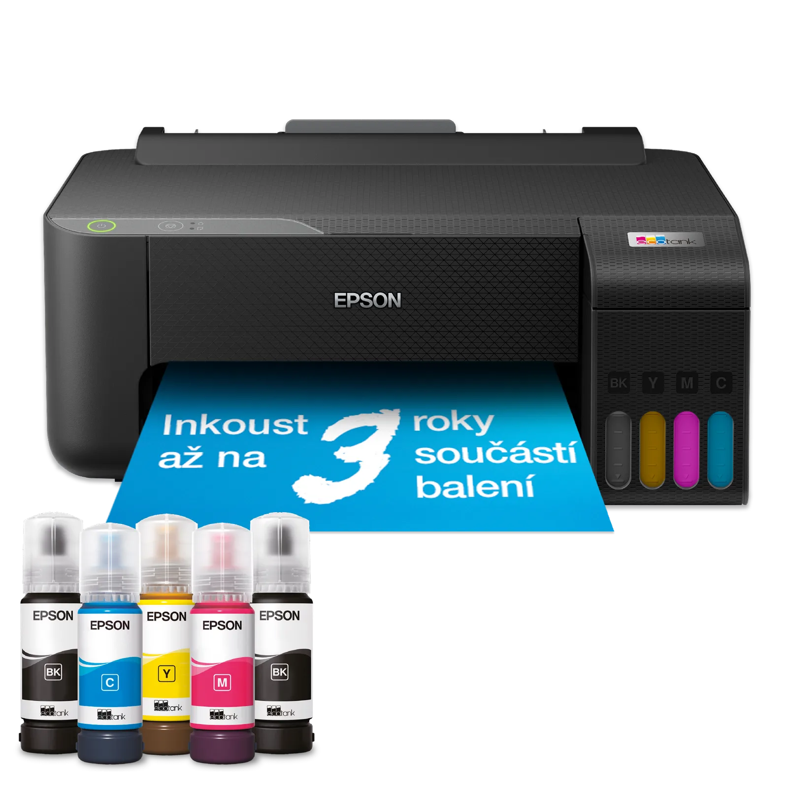 Epson EcoTank L1230 s lahvičkami inkoustu, které jsou součástí balení