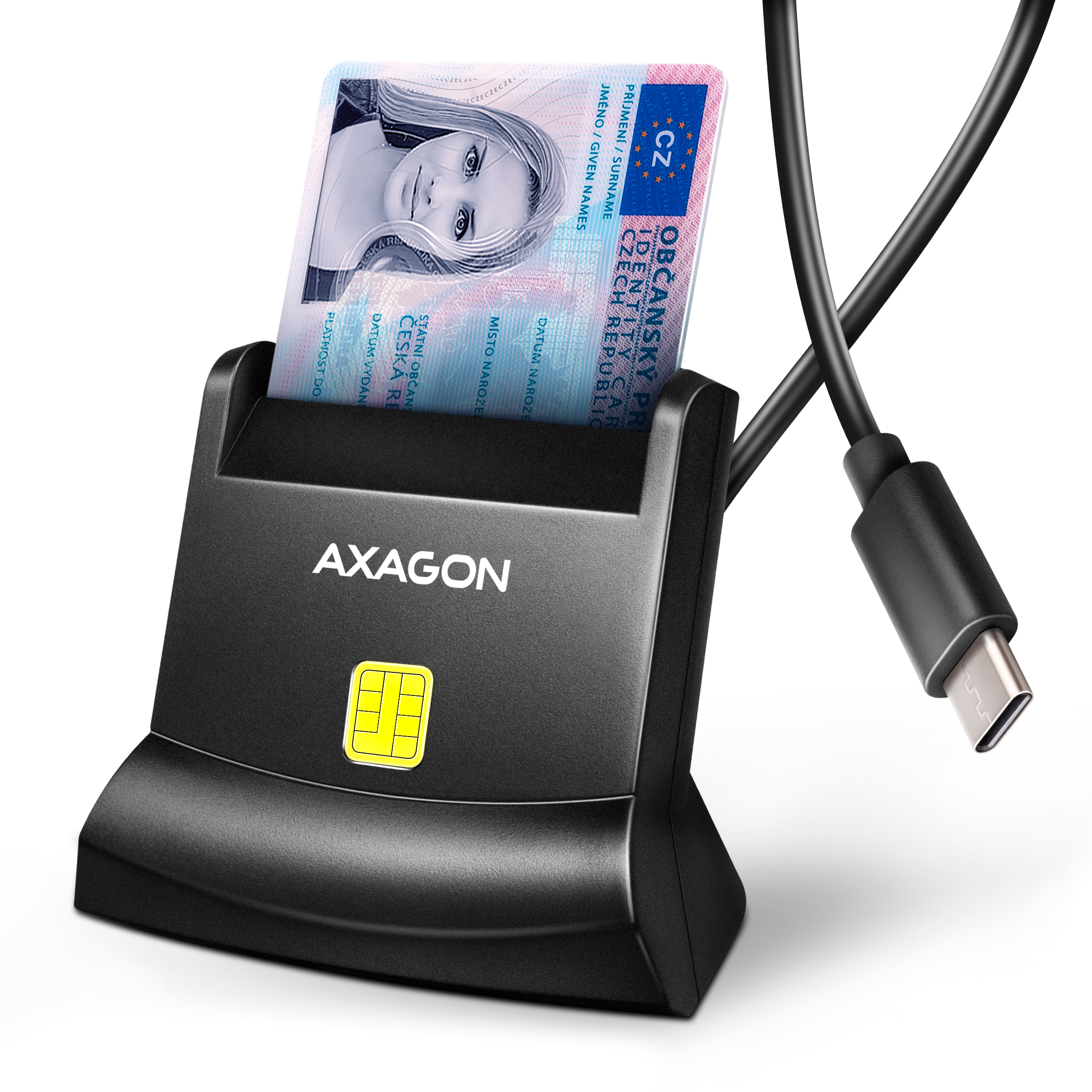 AXAGON CRE-SM4NC, USB-C čtečka kontaktních karet Smart Card (eObčanka), stojánko