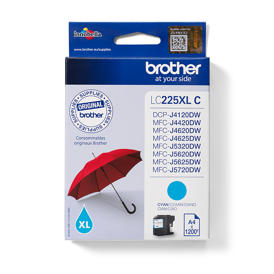 Brother LC-225XLC (inkoust cyan, 1 200 str.@ 5% draft)