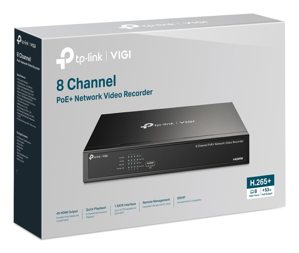 TP-LINK Záznamové zařízení VIGI NVR1008H-8P - NVR, 8 kanálů, 8x PoE