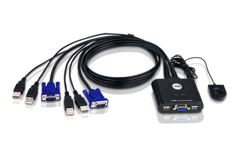ATEN 2-Port USB VGA Cable KVM Switch with Remote Port Selector