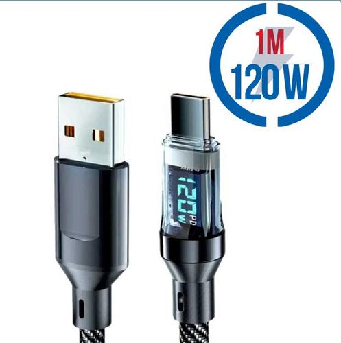 MEGATECH kabel USB A-C propojovací s displejem, 120W, 1.0m, černý