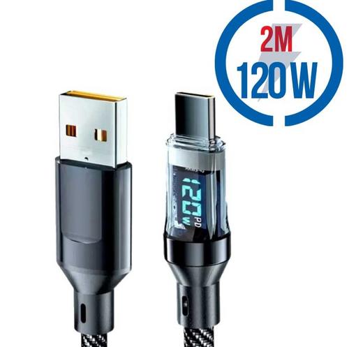 MEGATECH kabel USB A-C propojovací s displejem, 120W, 2.0m, černý