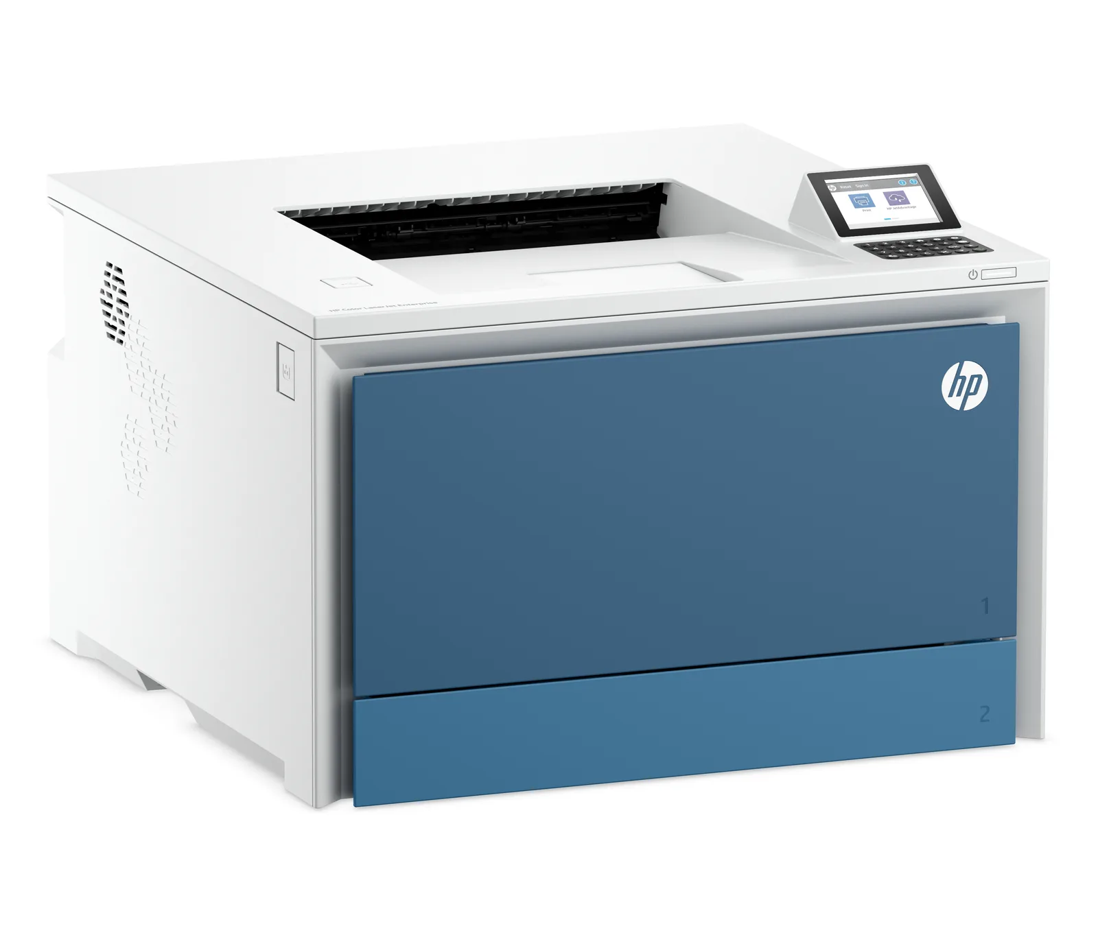 HP Color LaserJet Enterprise 4701dn – ovládací panel s displejem a klávesnicí, čelní zásobník papíru