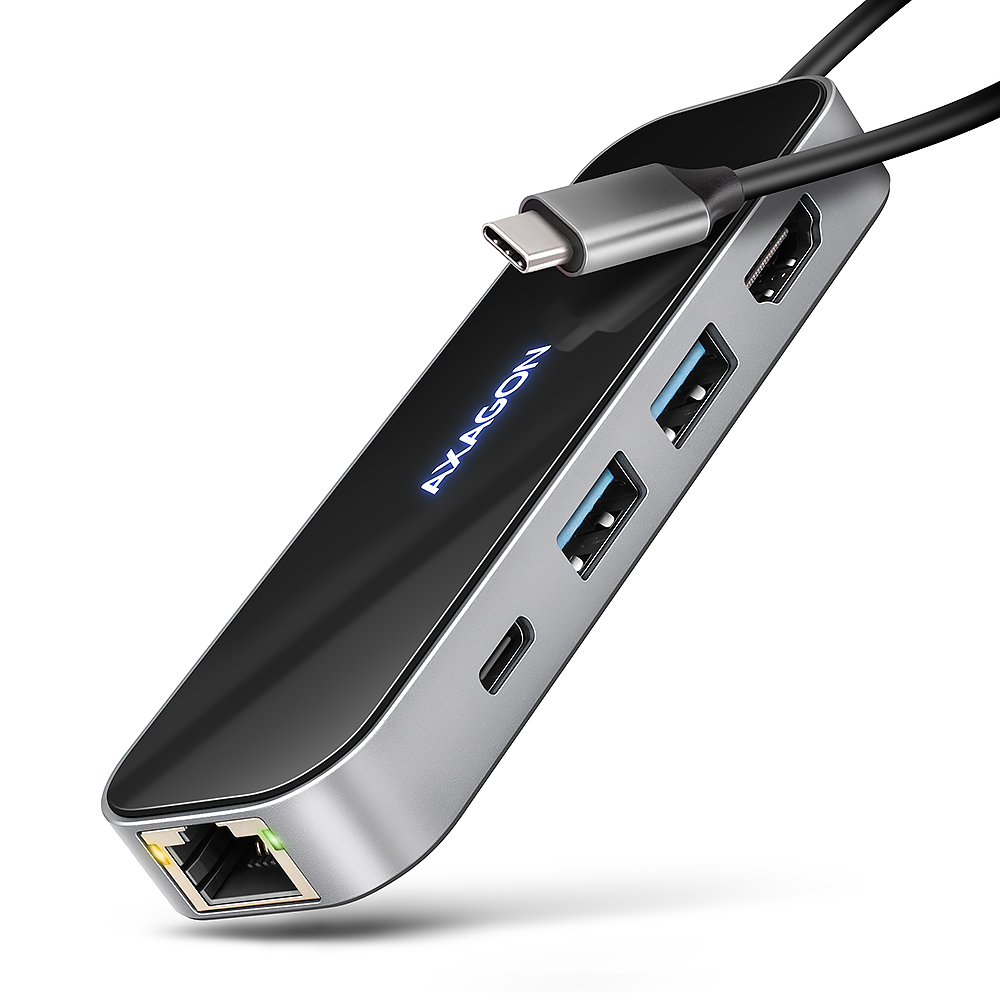 AXAGON HMC-6GLN, USB 5Gbps hub, 2x USB-A, USB-C, HDMI 4k/60Hz, RJ-45 GLAN, PD 10