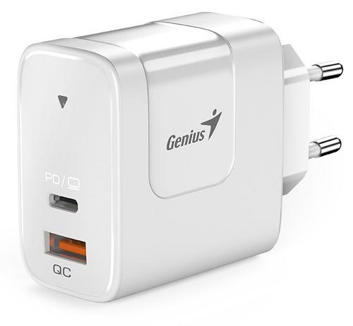 GENIUS Napájecí adaptér, univerzální, 65W, 1× USB-C, 1× USB, PD 3.0, QC 3.0, bílý, nabíječka