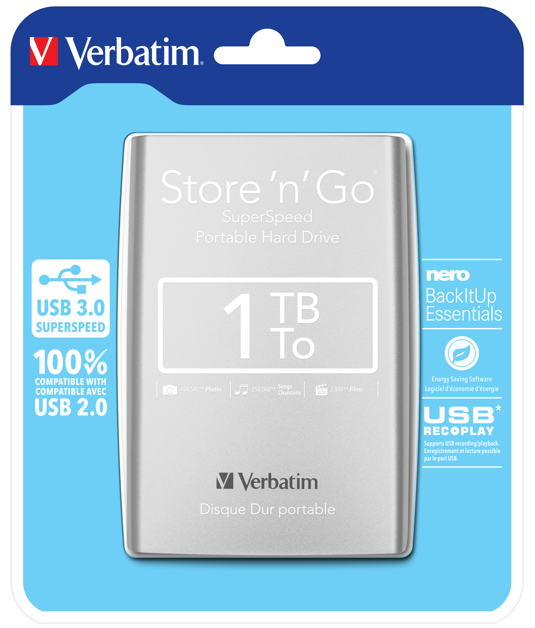 VERBATIM Store´n´ Go 2,5" 1TB USB 3.0 stříbrný