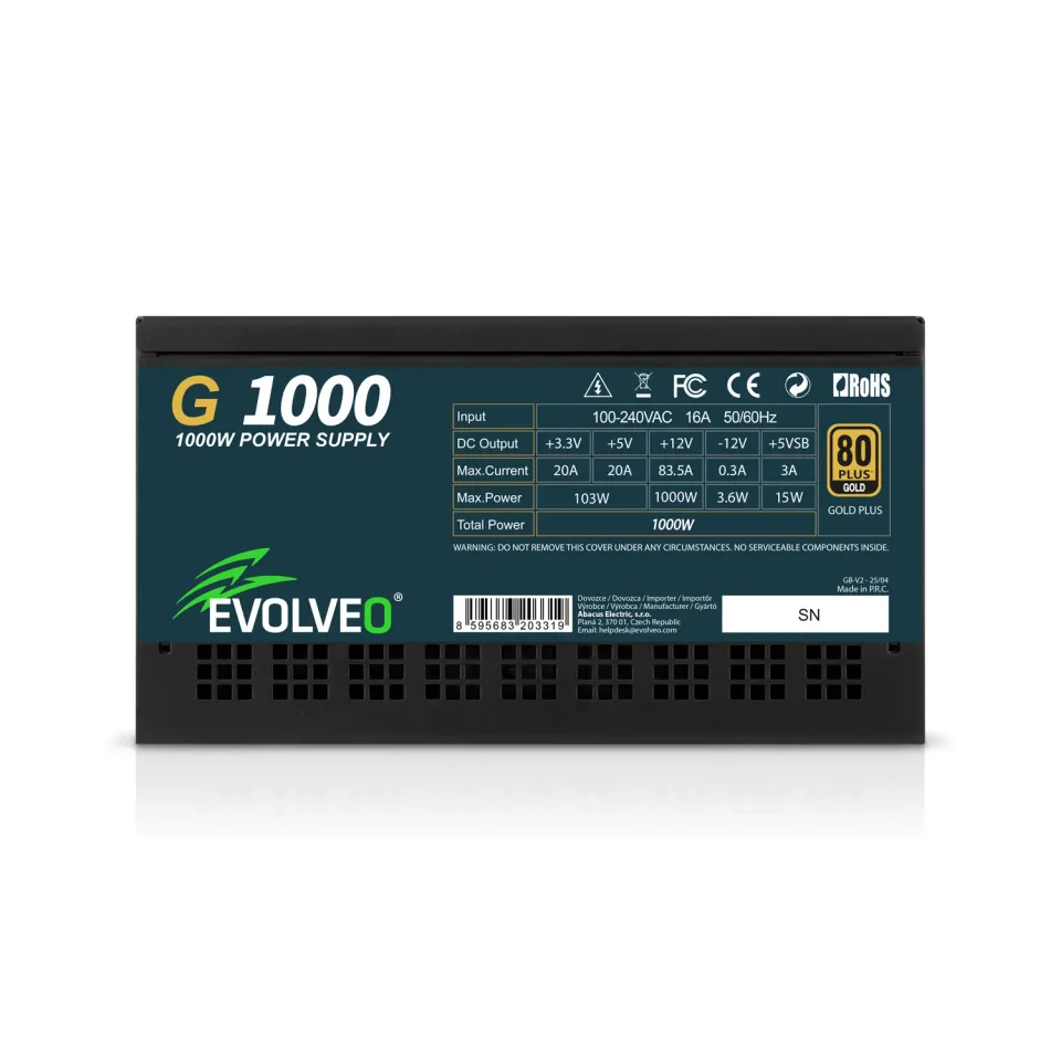 EVOLVEO G1000 zdroj 1000W, 80+ GOLD, ATX 3.1, PCIe 5.1, aPFC, 140mm ventilátor,