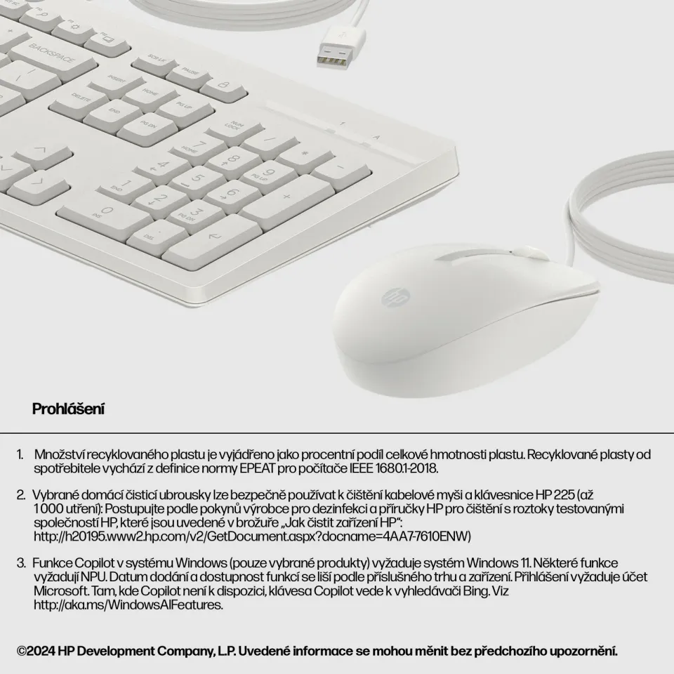 HP 225 Wired Mouse and Keyboard Combo G2 - Česká-Slovenská White