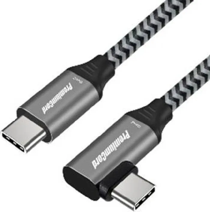 PremiumCord USB-C zahnutý kabel ( USB 3.2 GEN 2x2, 5A, 100W, 20Gbit/s ) 1m hliní