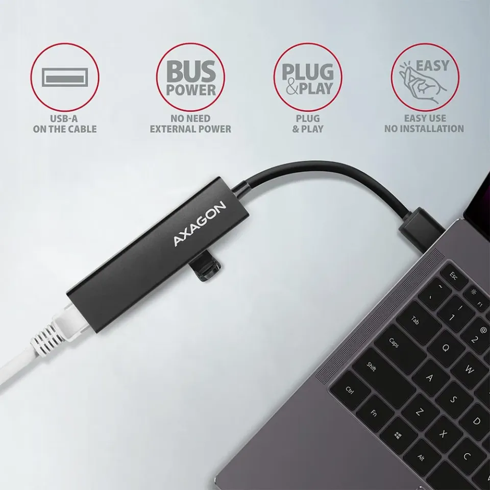 AXAGON HMA-GL3A, USB 3.2 Gen 1 hub, porty 3x USB-A + Gigabit Ethernet, kovový, k