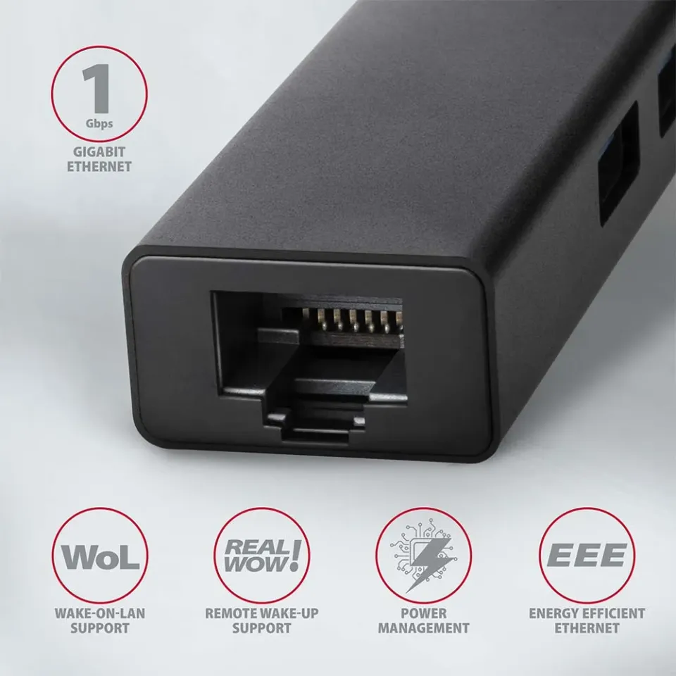 AXAGON HMA-GL3A, USB 3.2 Gen 1 hub, porty 3x USB-A + Gigabit Ethernet, kovový, k