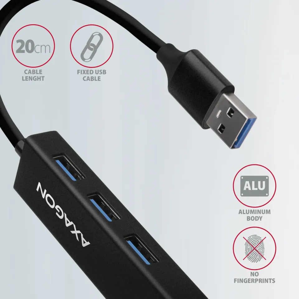 AXAGON HMA-GL3A, USB 3.2 Gen 1 hub, porty 3x USB-A + Gigabit Ethernet, kovový, k