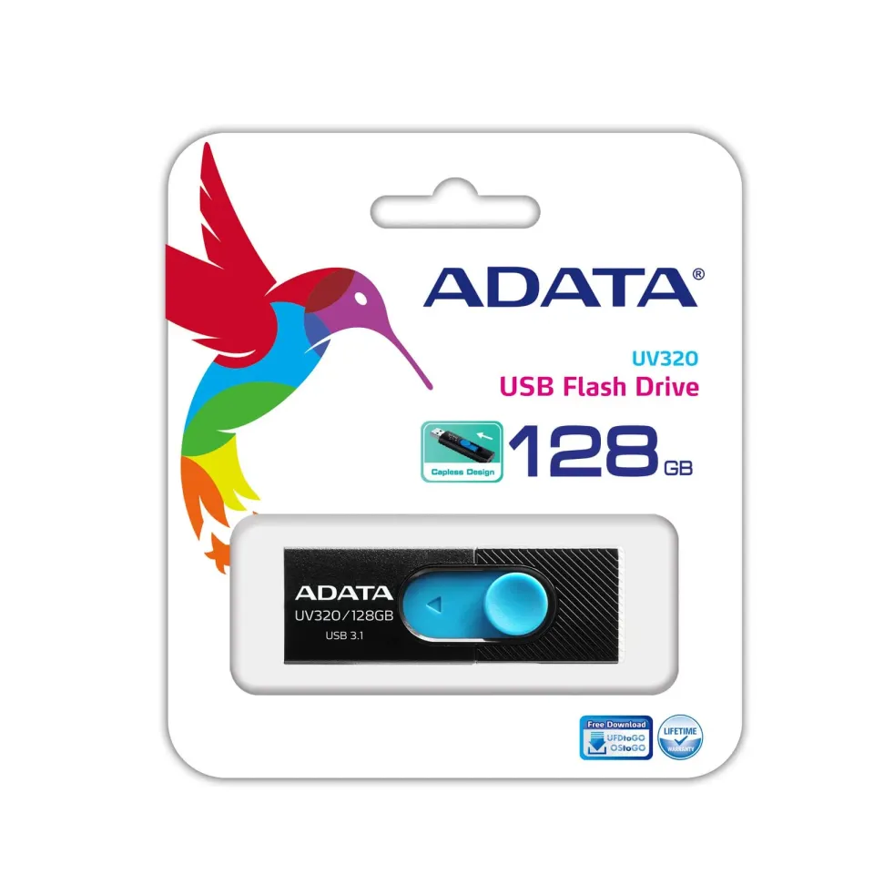 ADATA Flash Disk 128GB UV320, USB 3.1 Dash Drive, černá/modrá