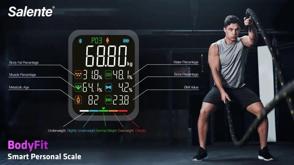 Salente BodyFit, chytrá osobní diagnostická fitness váha, Bluetooth, černá