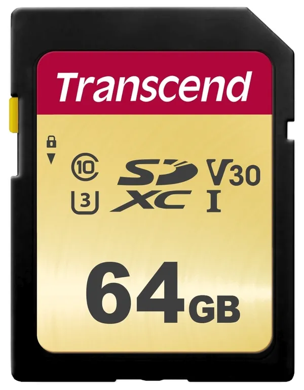 Transcend 64GB SDXC 500S (Class 10) UHS-I U3 V30 MLC paměťová karta, 95 MB/s R,