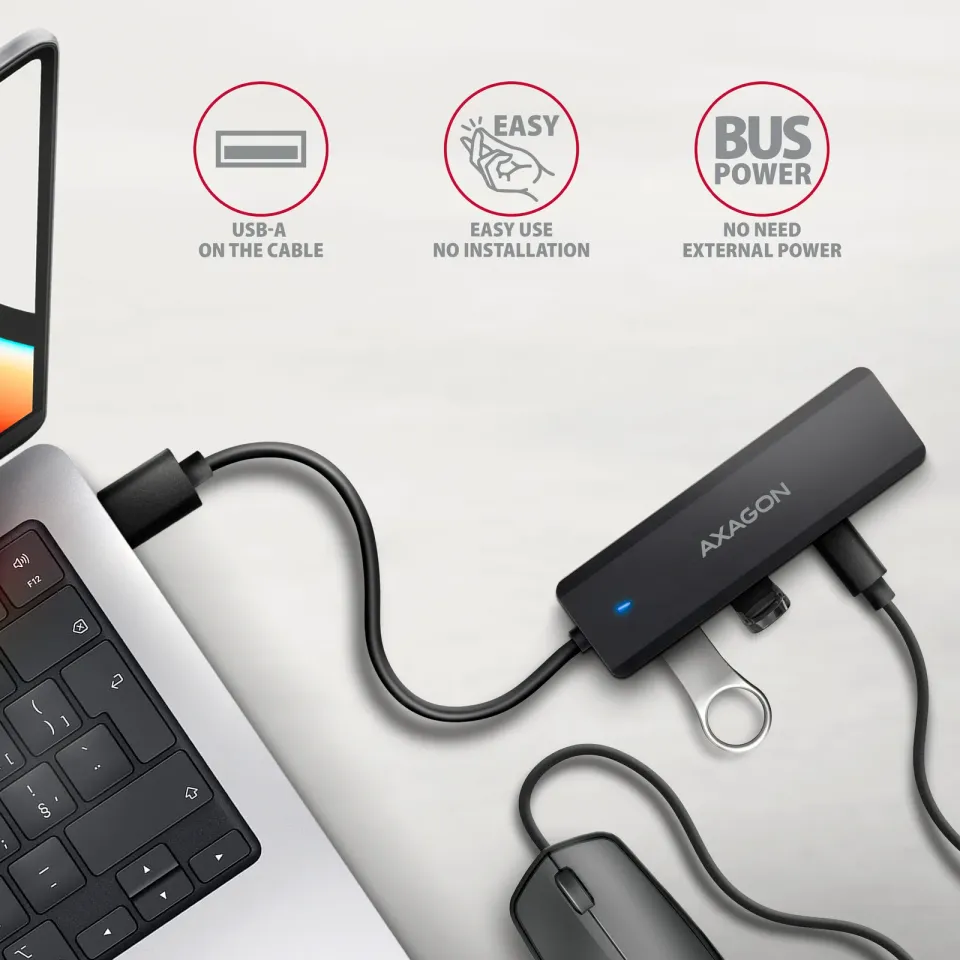 AXAGON HUE-C2A, 4× USB 5Gbps TRAVEL hub, 2× USB-A + 2× USB-C, USB-C napájení, ka