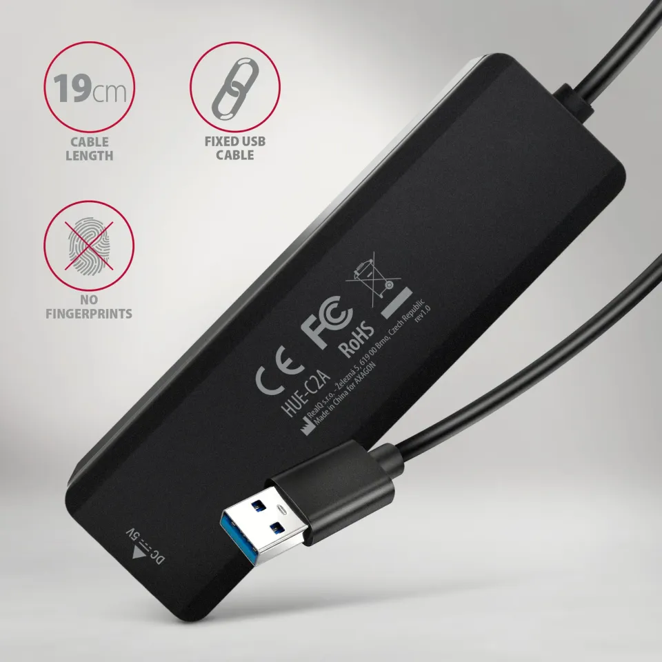 AXAGON HUE-C2A, 4× USB 5Gbps TRAVEL hub, 2× USB-A + 2× USB-C, USB-C napájení, ka