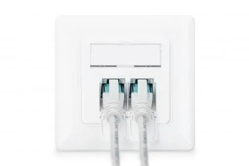 Digitus Síťová zásuvka CAT 6A Class, stíněná 2x RJ45, LSA, čistě bílá, zapuštěná