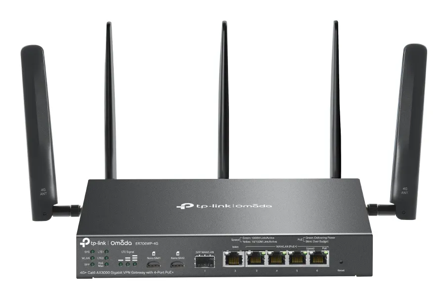 TP-Link ER706WP-4G - Omada 4G+ Cat6 AX3000 Gigabit VPN brána se 4 PoE+ porty