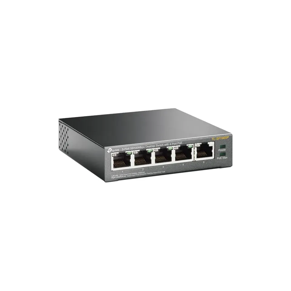 TP-Link switch TL-SF1005P (5x100Mb/s, 4xPoE+, 67W, fanless)