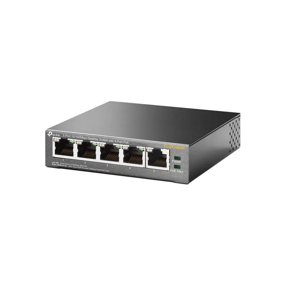 TP-Link switch TL-SF1005P (5x100Mb/s, 4xPoE+, 67W, fanless)