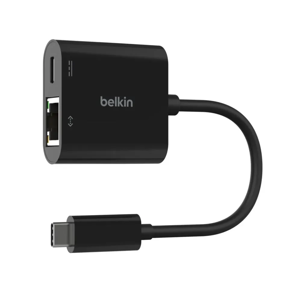 Belkin USB-C adaptér s Gigabit Ethernetem RJ45 + 100W napájení, černá