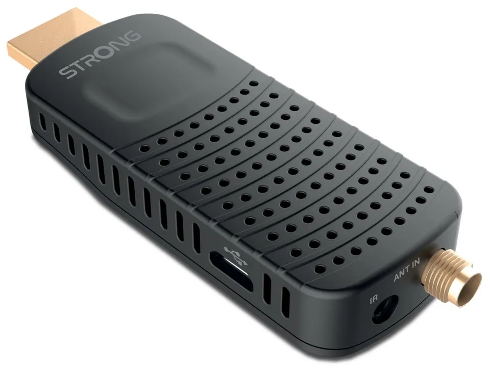 STRONG DVB-T/T2 tuner HDMI stick SRT 84/ Full HD/ H.265/HEVC/ externí anténa/ EPG/ PVR/ HDMI/ USB/ micro USB/ IR/ černý