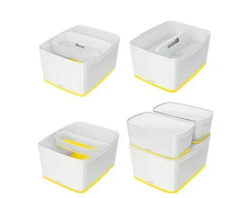 LEITZ Úložný box s víkem MyBox, velikost L, bílá/žlutá