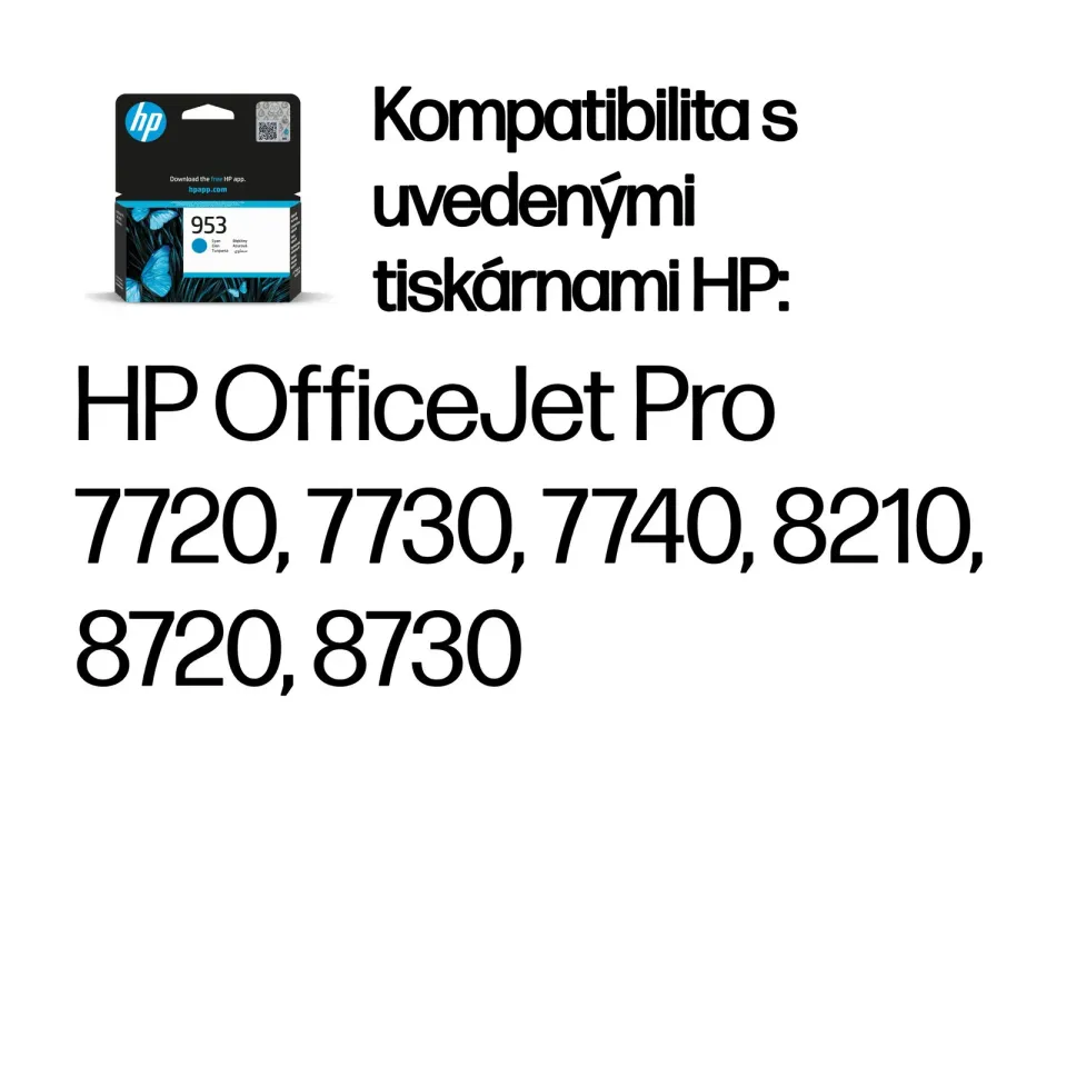 HP F6U12AE originální náplň azurová č.953 (cyan, cca 630 stran) (pro OfficeJet Pro 7720, 7740, 8210, 8710,8715, 8720,8725, 8730, 8740
