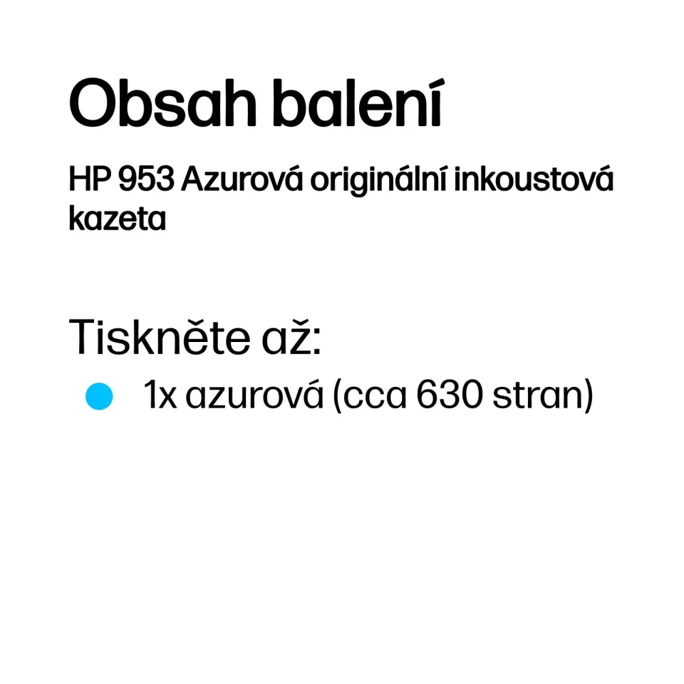 HP F6U12AE originální náplň azurová č.953 (cyan, cca 630 stran) (pro OfficeJet Pro 7720, 7740, 8210, 8710,8715, 8720,8725, 8730, 8740