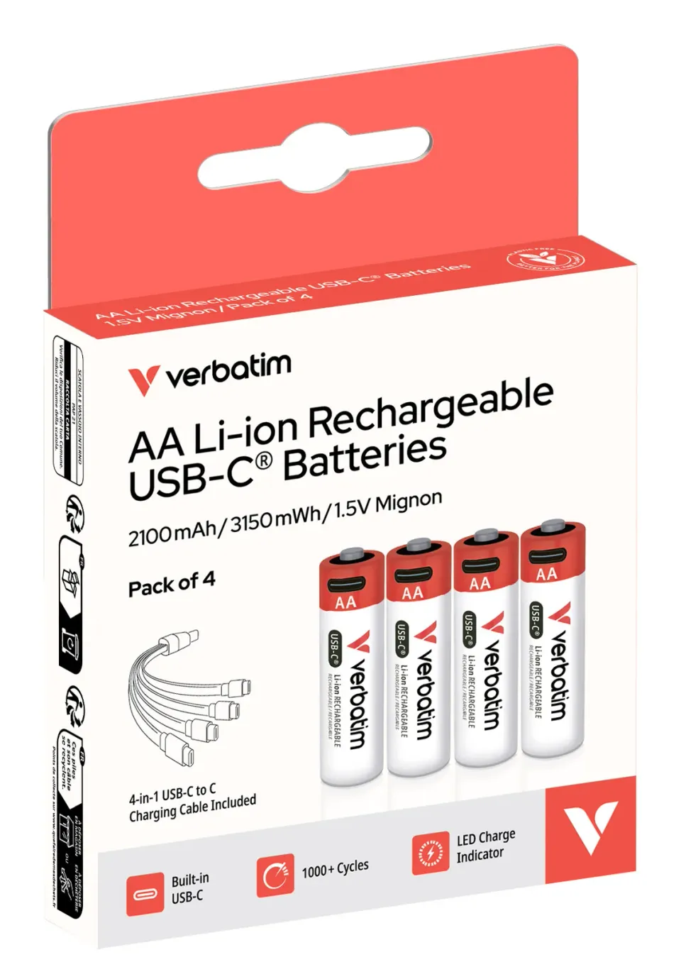 VERBATIM Nabíjecí baterie AA USB-C 4-Pack 2100 mAh