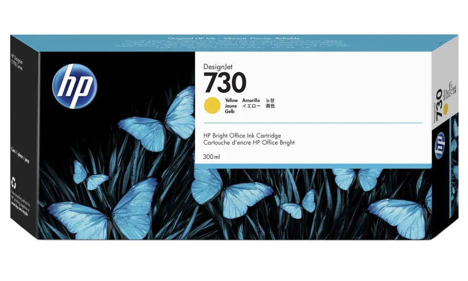 HP originální ink P2V70A, HP 730, yellow, 300ml, HP HP DesignJet T1700 44 printer series, T1700dr 44
