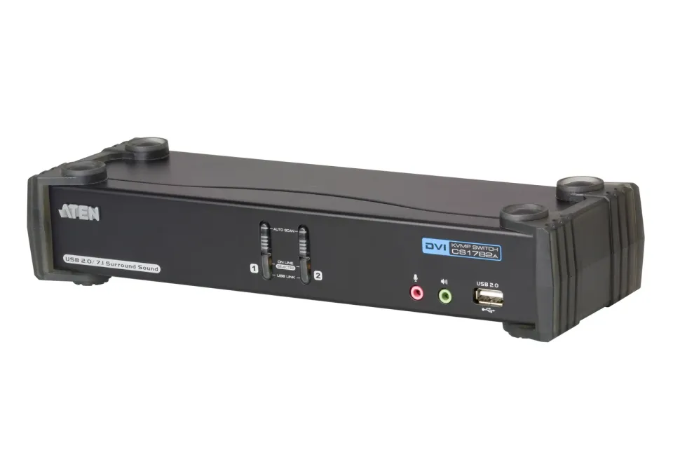 ATEN KVM switch CS-1782A USB Hub 2PC DVI Dual Link KVMP, audio