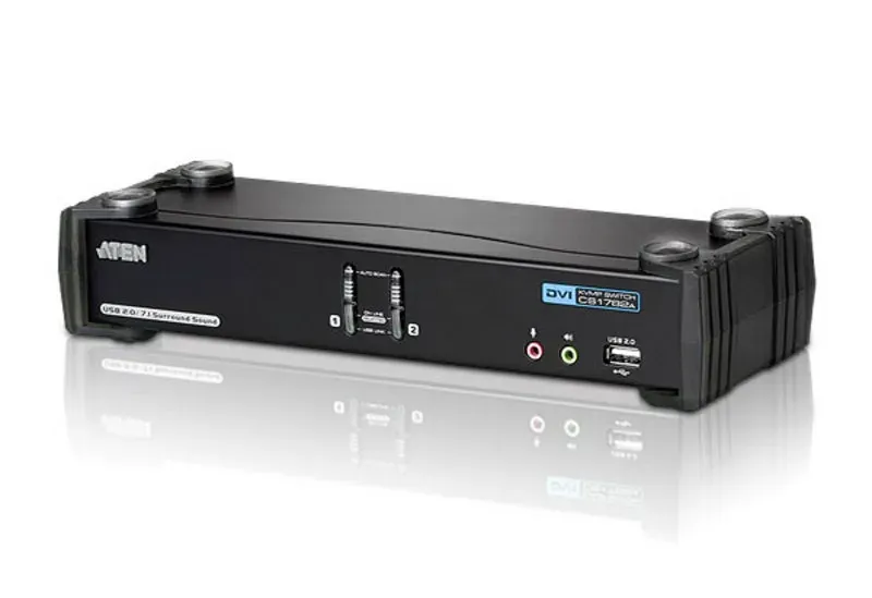 ATEN KVM switch CS-1782A USB Hub 2PC DVI Dual Link KVMP, audio