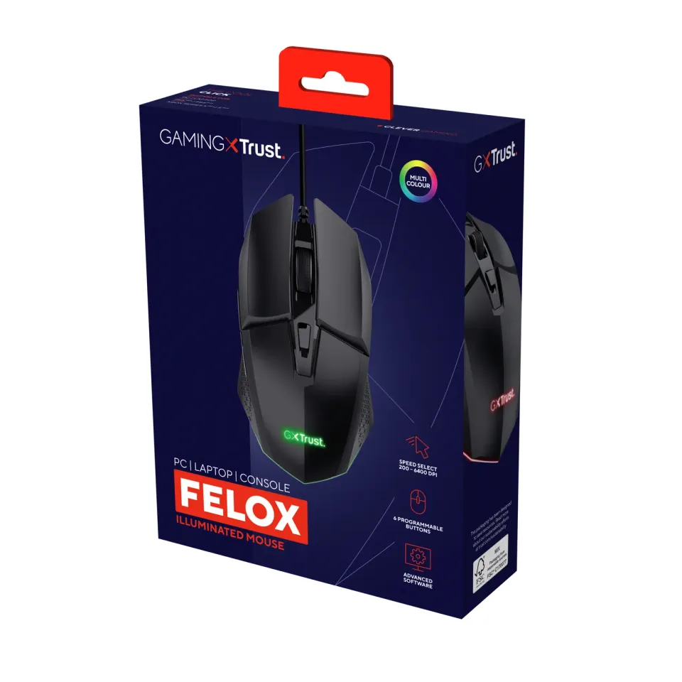 TRUST myš GXT 109 FELOX Gaming Mouse, optická, USB, černá
