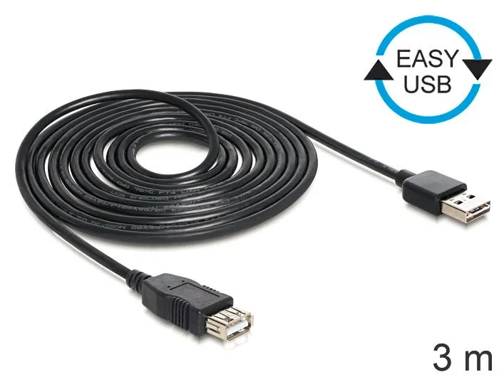 Delock kabel EASY-USB 2.0-A samec > USB 2.0-A samice,prodlužující 3 m